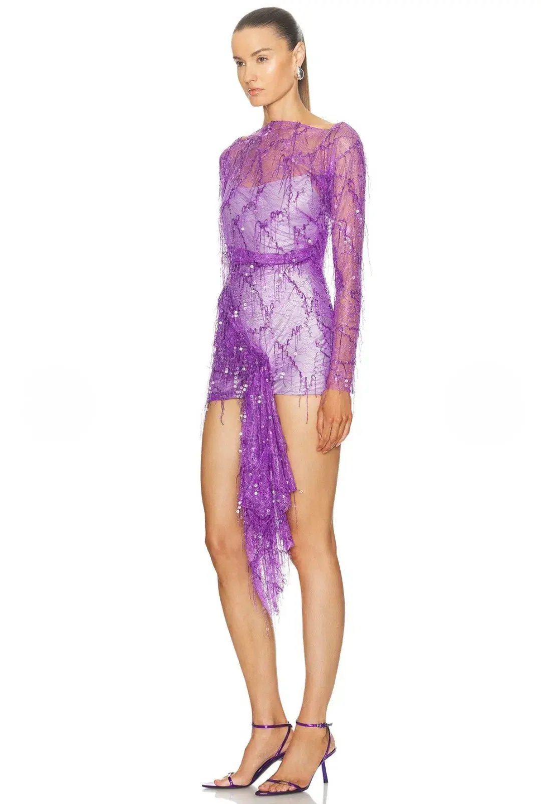 Christopher Esber Encased Beaded Ivy Lace Long Sleeve Mini Dress Grape Size 12 photo 3
