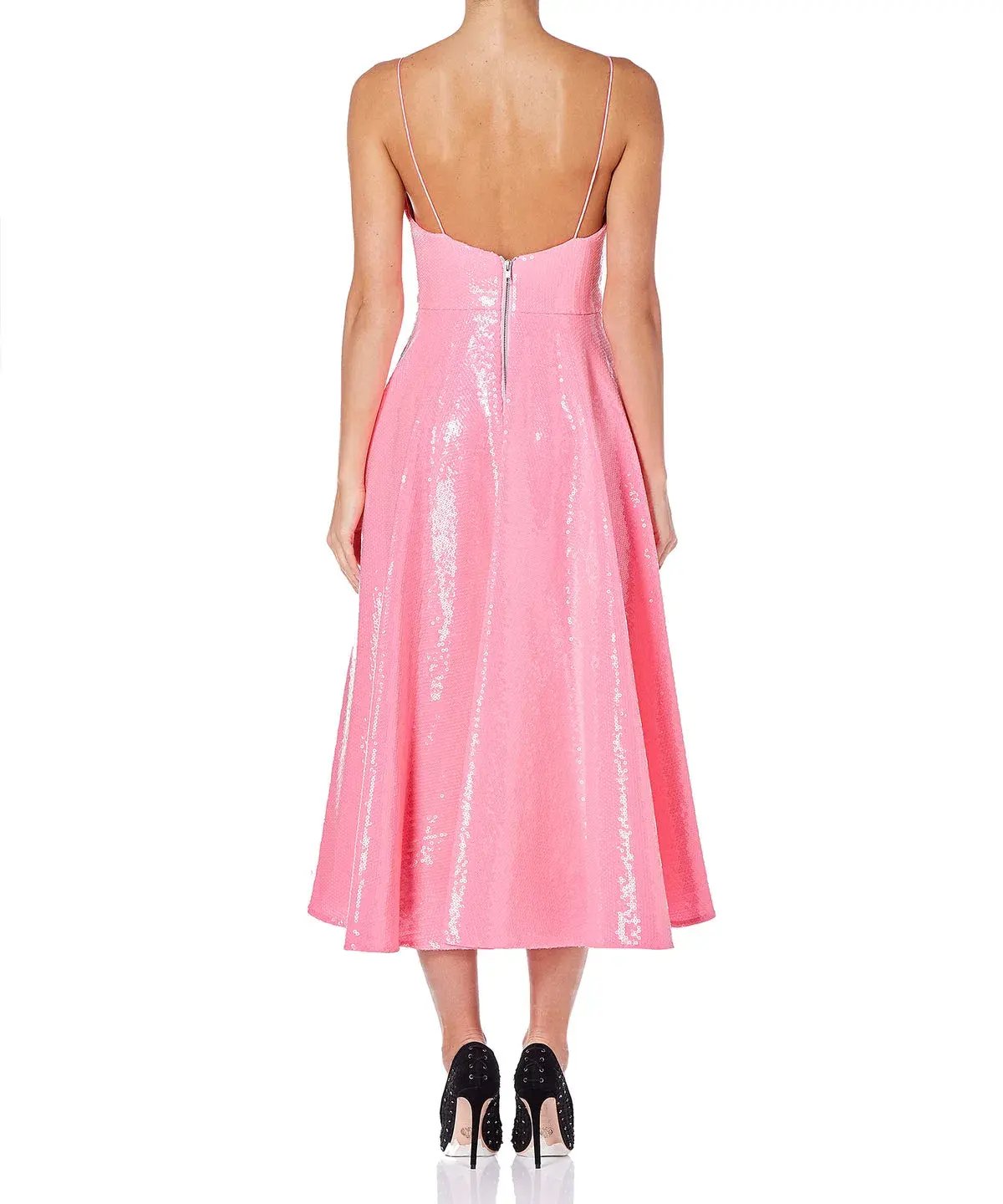 Alex Perry Paxton Ruffle Midi Dress Pink Sequin Size 8 photo 3