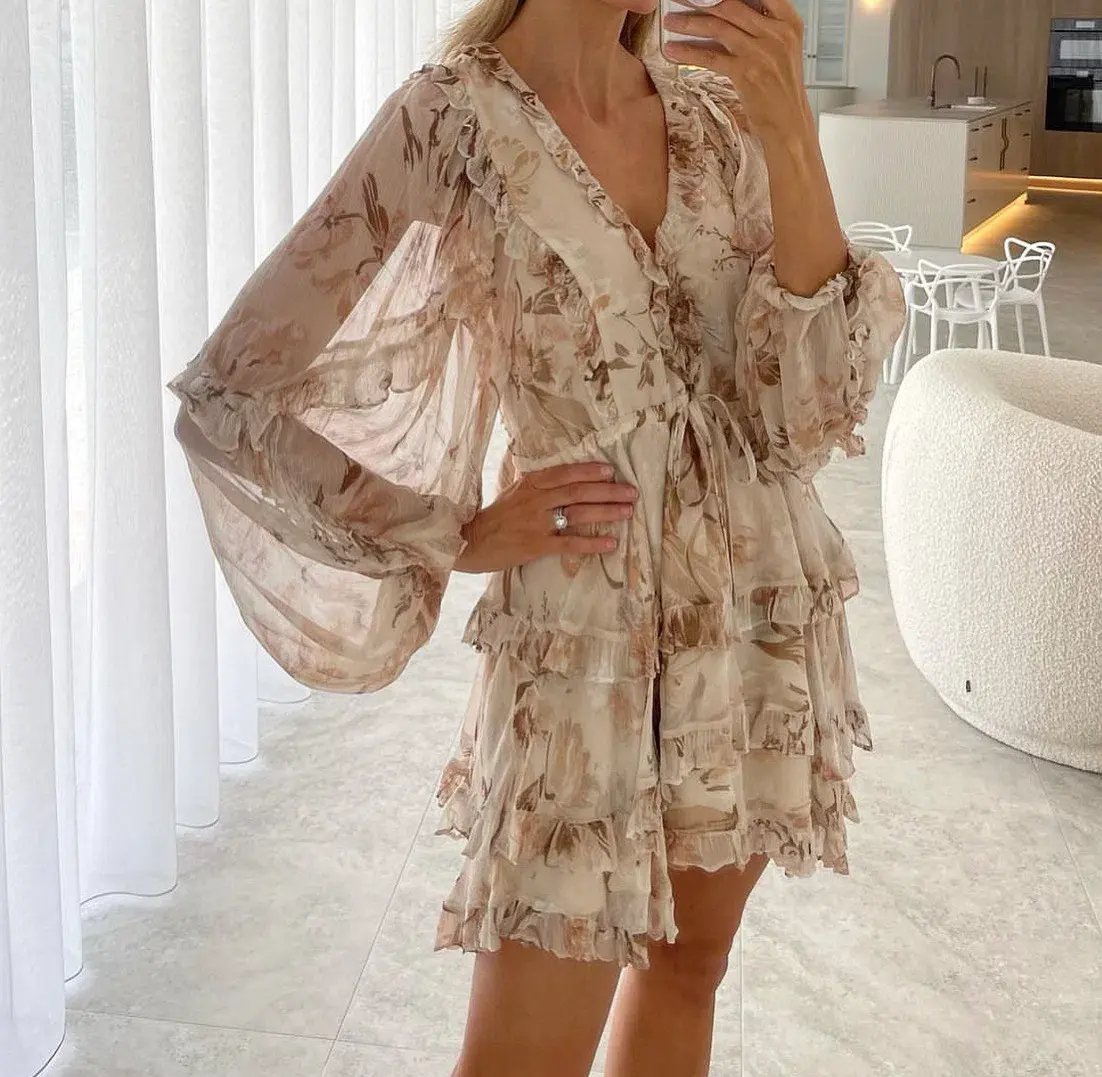 Shona Joy Nina Balloon Sleeve Frill Mini Dress Floral Size 6 photo 3
