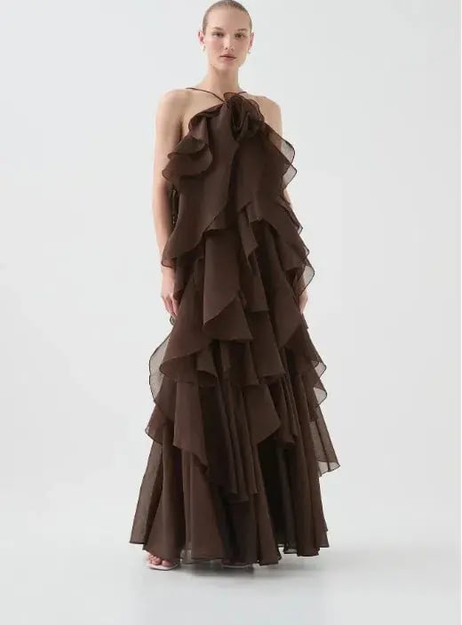 Aje Pandorea Layered Maxi Dress Carob Size AU 14 photo 2