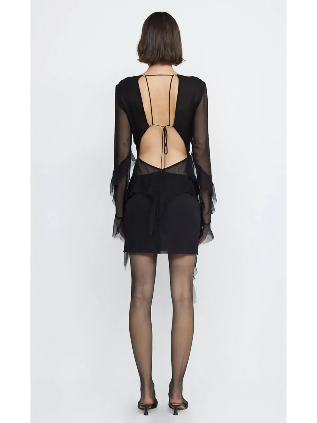 Bec & Bridge Aurelie Frill Long Sleeve Mini Dress Black Size AU 6 photo 3