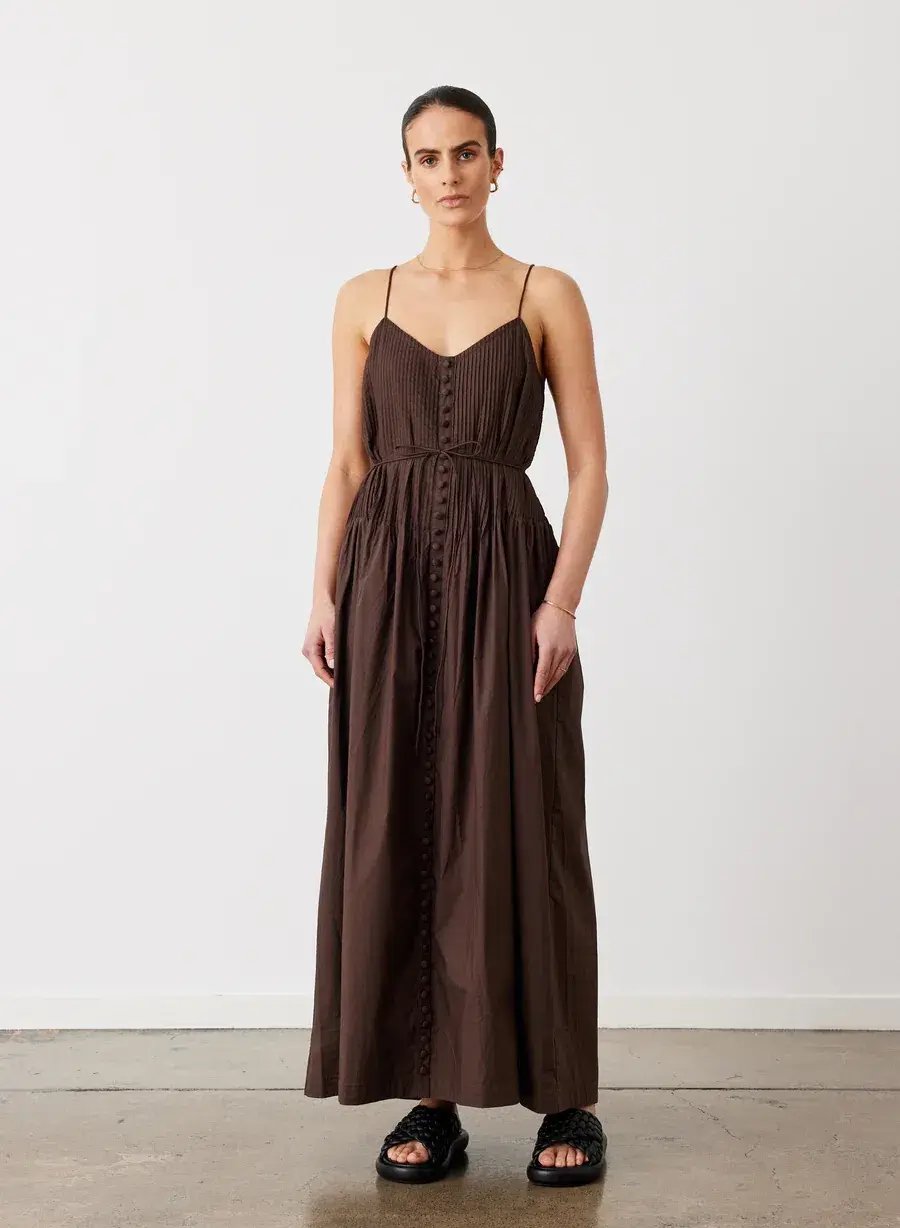 Joslin Lucia Organic Cotton Maxi Dress Chocolate Brown Size 10 photo 4