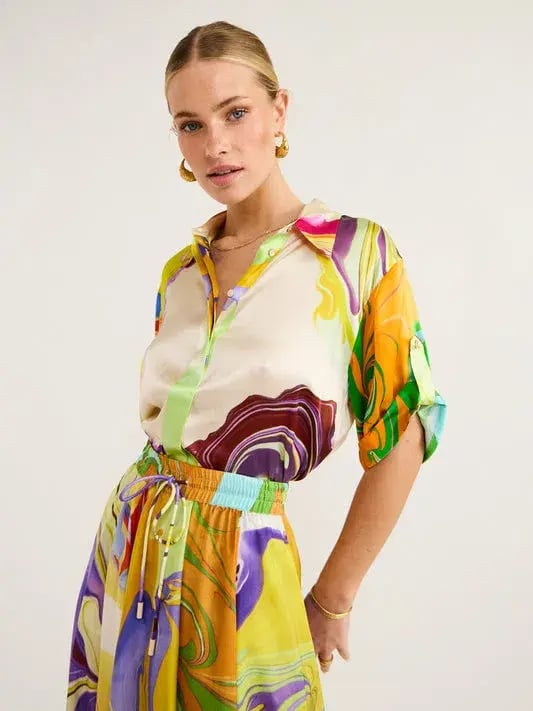 Alemais Luca Silk Shirt And Skirt Set Multi Size 6/8 photo 2