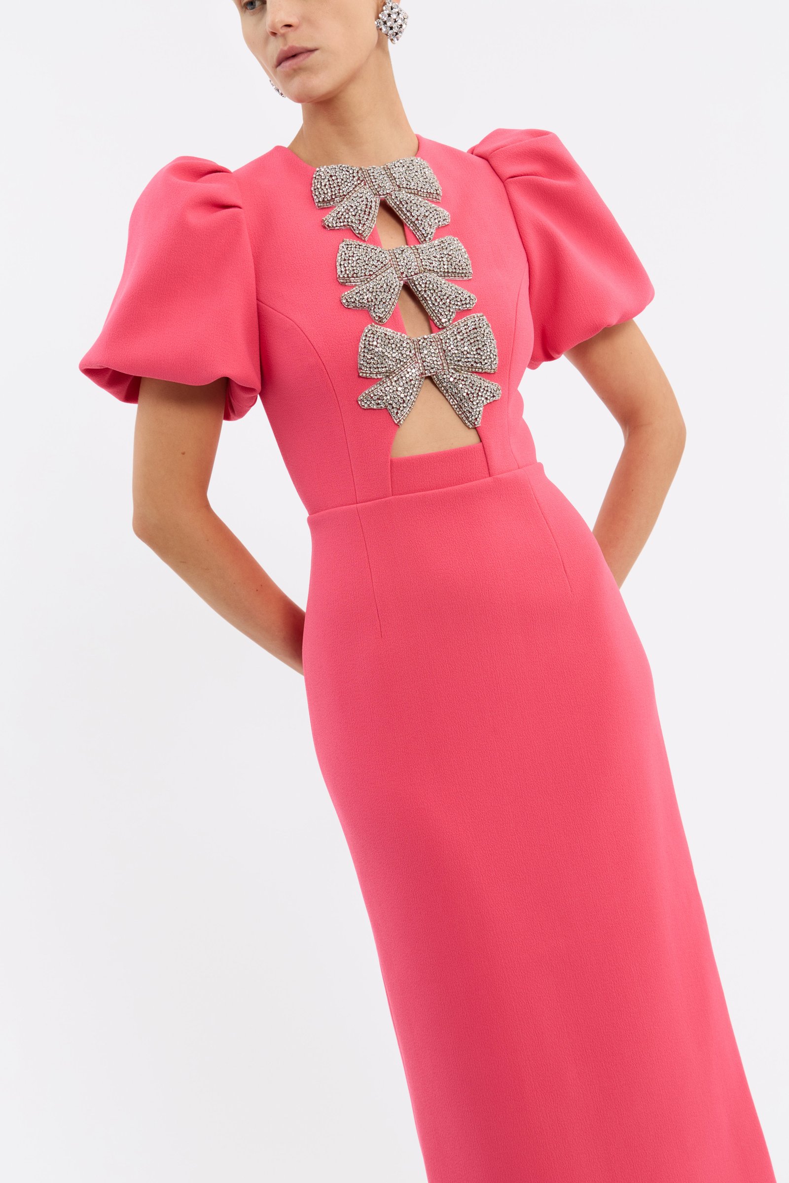 REBECCA VALLANCE POSEY PUFF SLEEVE MIDI DRESS - CORAL photo 2