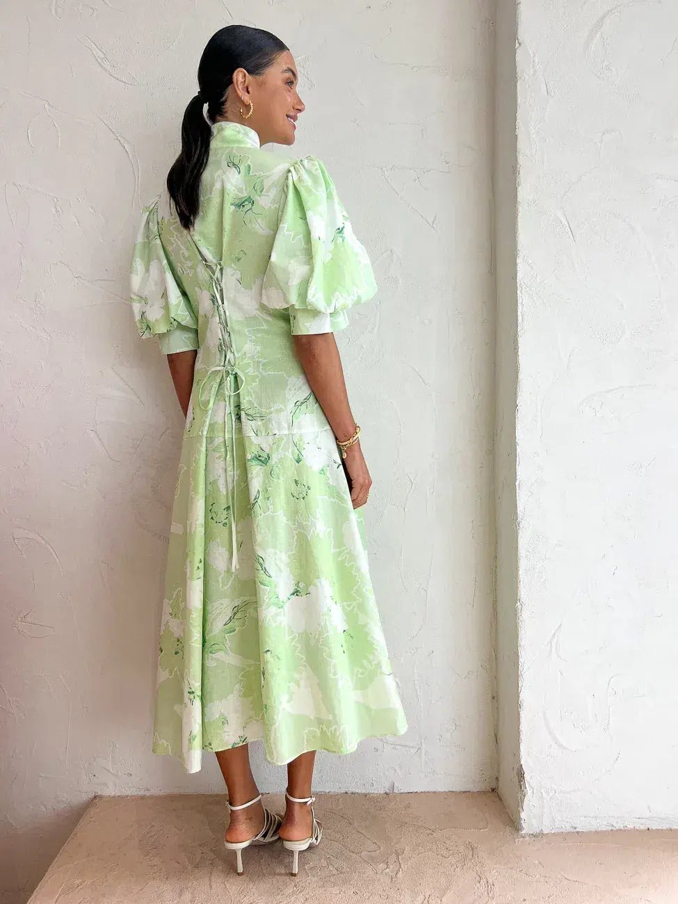Leo Lin Anneke Drawstring Midi Dress Green Size 12 photo 2