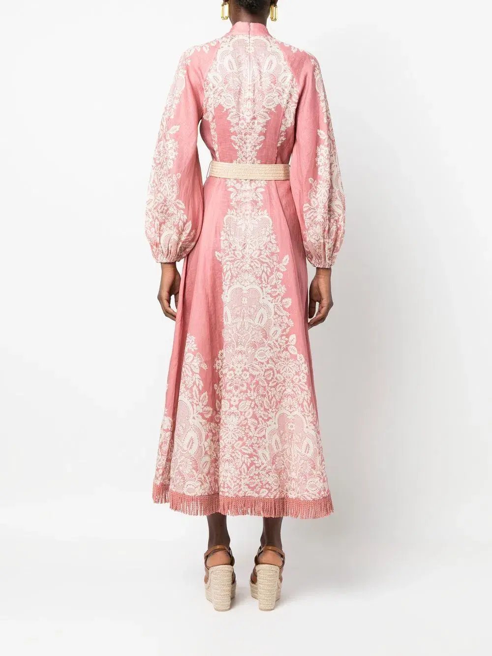 Zimmermann Pattie Fringed Midi Dress Rose Baroque Floral Size 1 / AU 10 photo 3