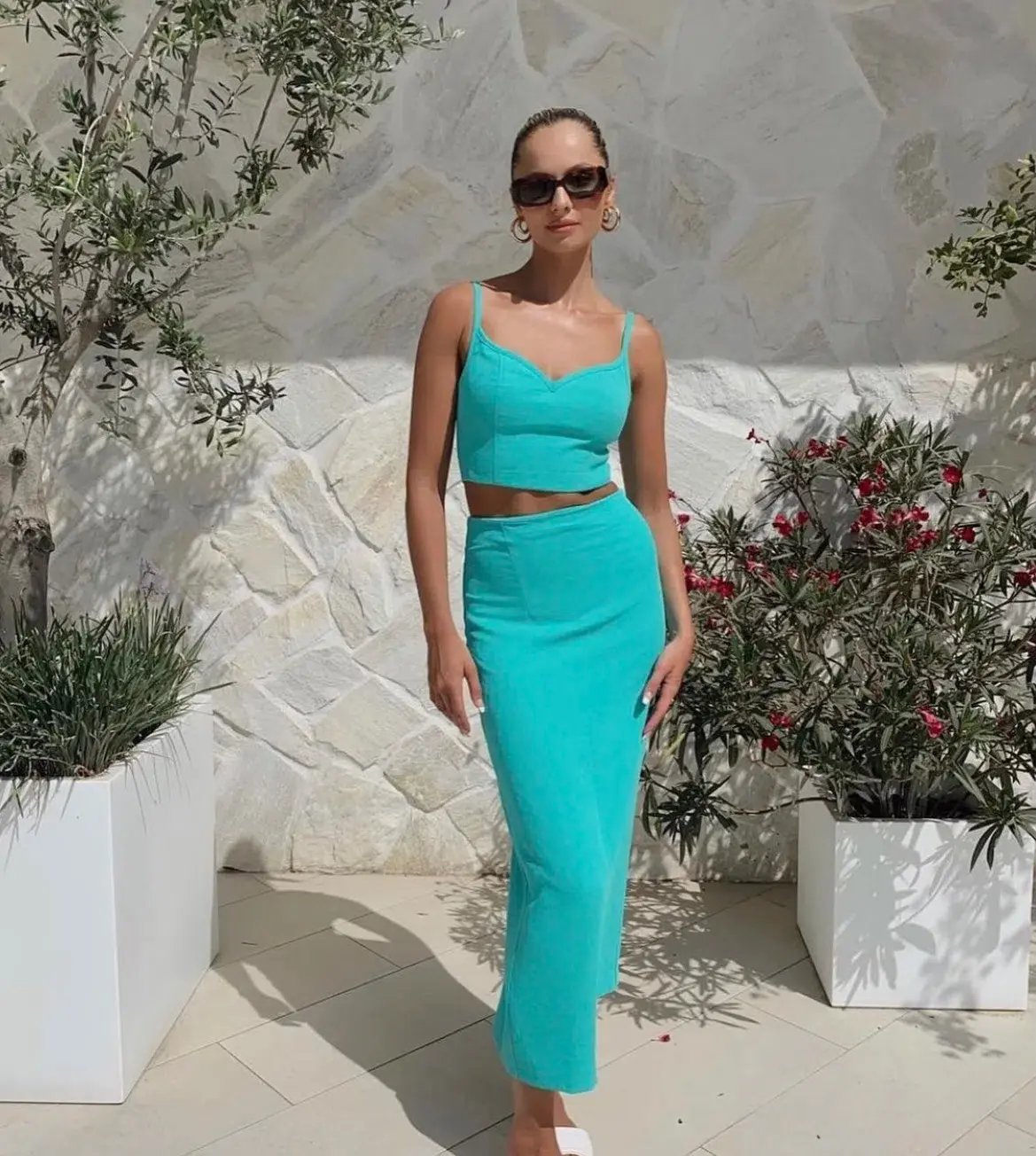 Kookai Oyster Column Skirt and Oyster Panel Top Aqua Green Size 8 photo 2
