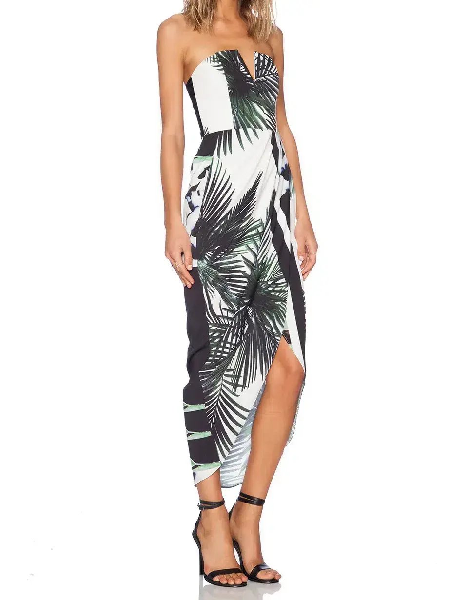 Shona Joy Strapless Bustier Draped Wrap Dress The Savage Print Size 8 photo 2