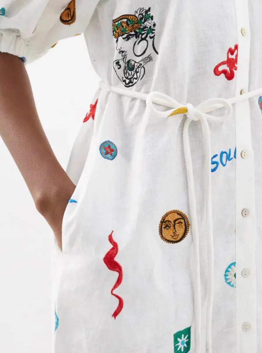 Alemais Soleil Embroidered Linen Shirtdress Print Size 12 photo 5