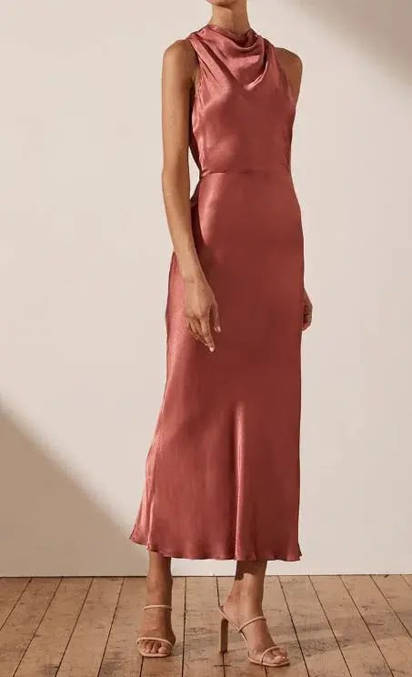 Shona Joy La Lune High Neck Midi Dress Terracotta Size 8 photo 2