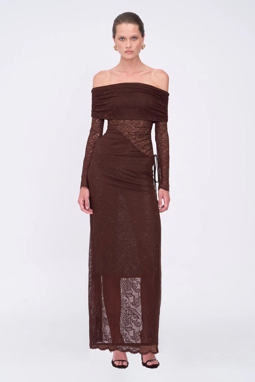 Suboo Paris Off Shoulder Ruched Side Maxi - Espresso photo 3