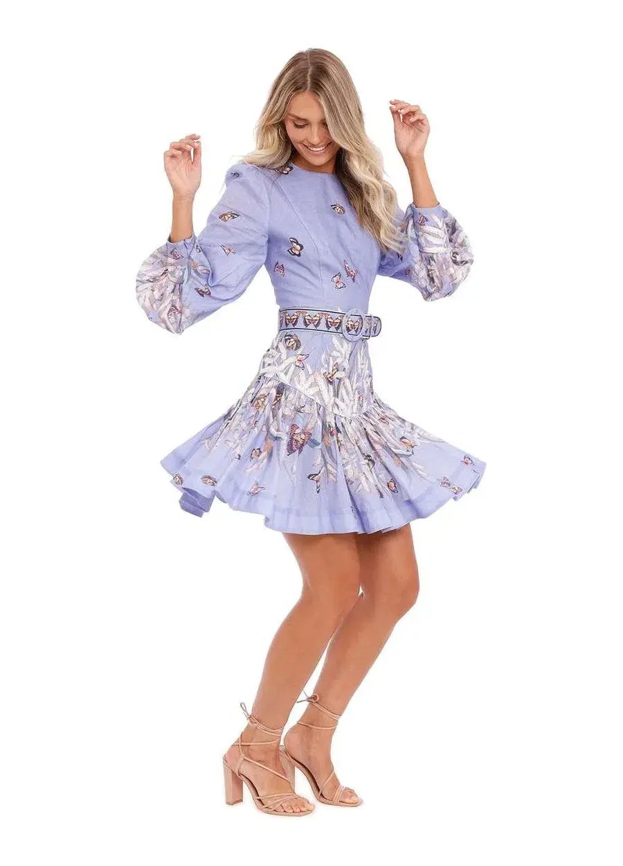 Zimmermann Botanica Belted Mini Dress Purple Print Size 2 / AU 12 photo 3
