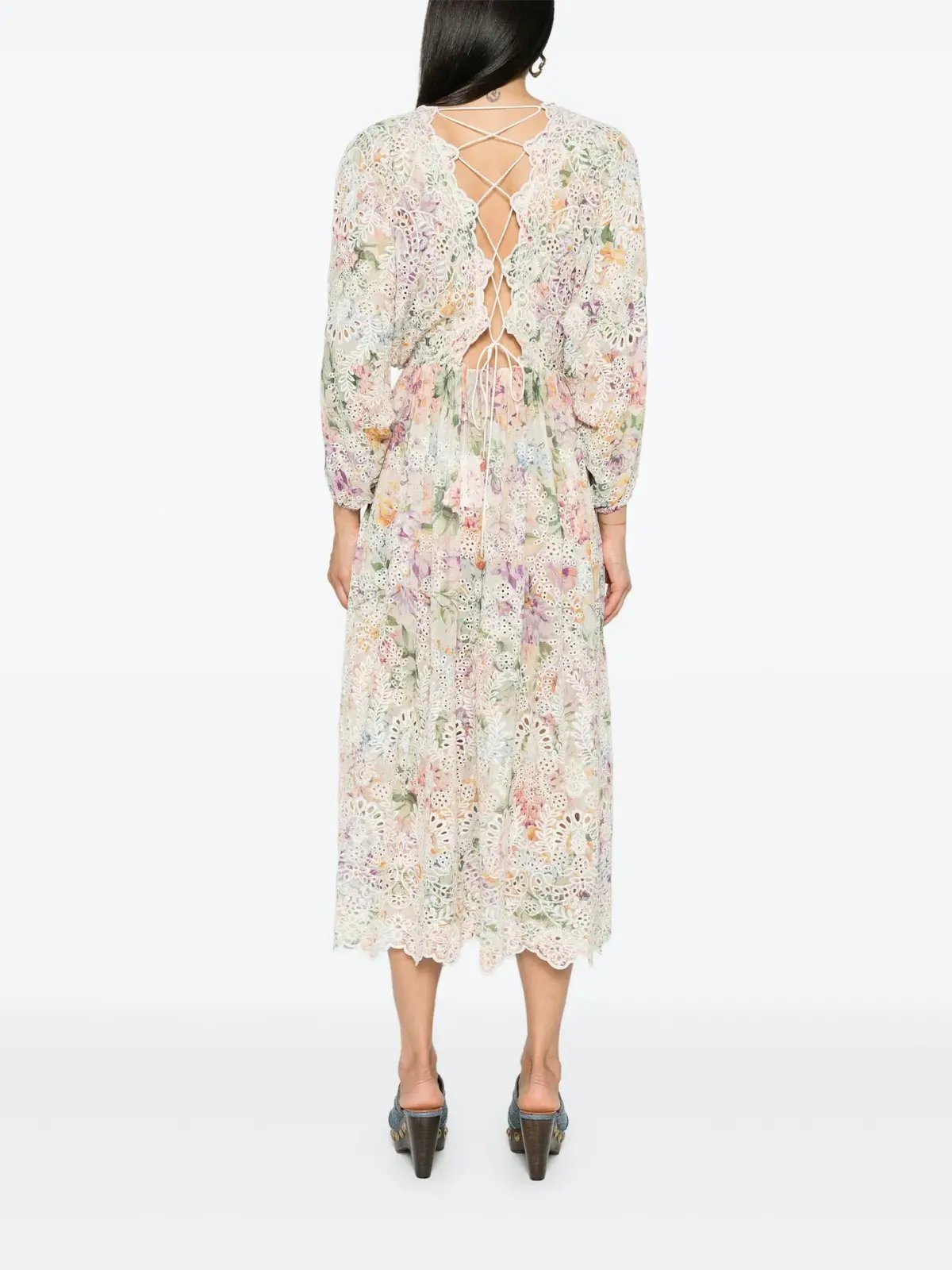 Zimmermann Halliday Embroidered Midi Dress Multi Watercolour Floral Size 1 / AU 10 photo 2