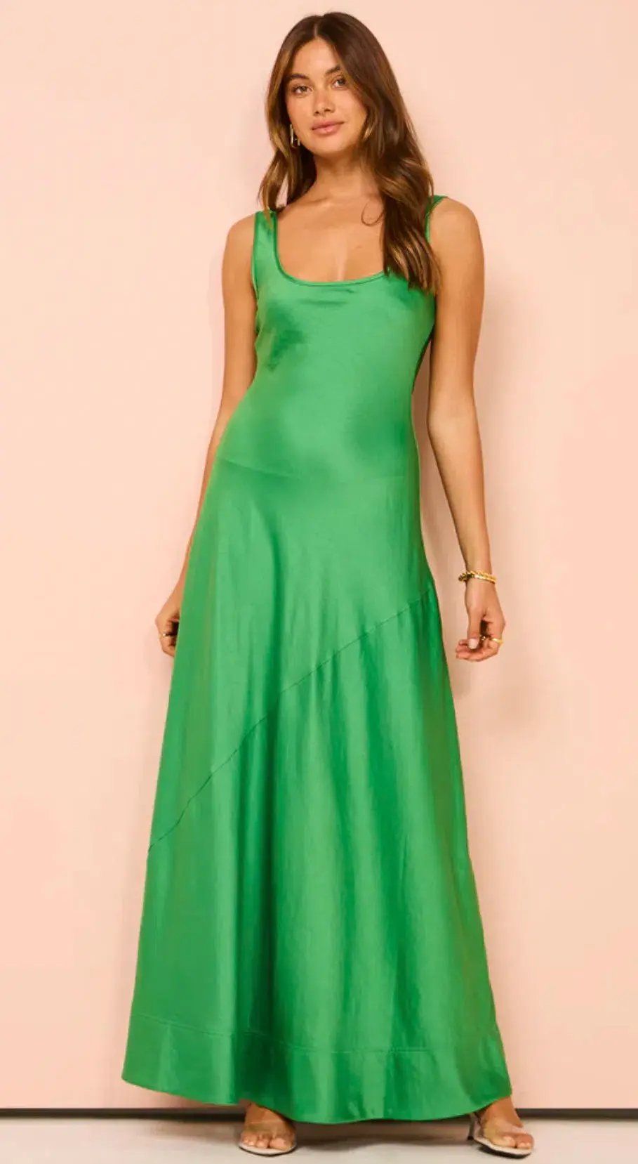 By Nicola Beneath The Stars Bias Cut Slip Dress In Verde Size 14 photo 7