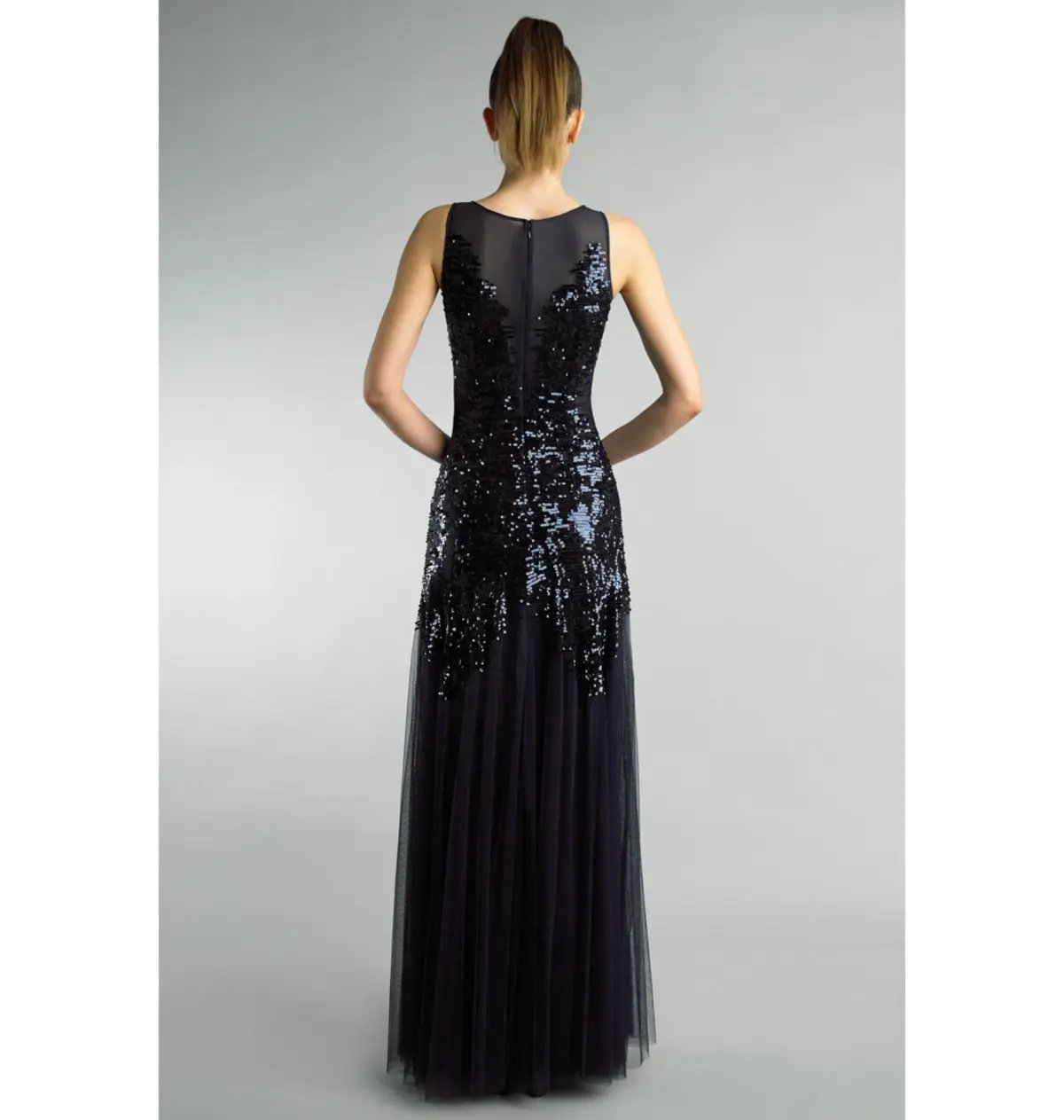 Bariano Mesh Sequin Gown Black Size 10 photo 2