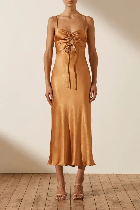 Shona joy Alma Lace Up Midi Dress Tumeric Size 8 photo 2