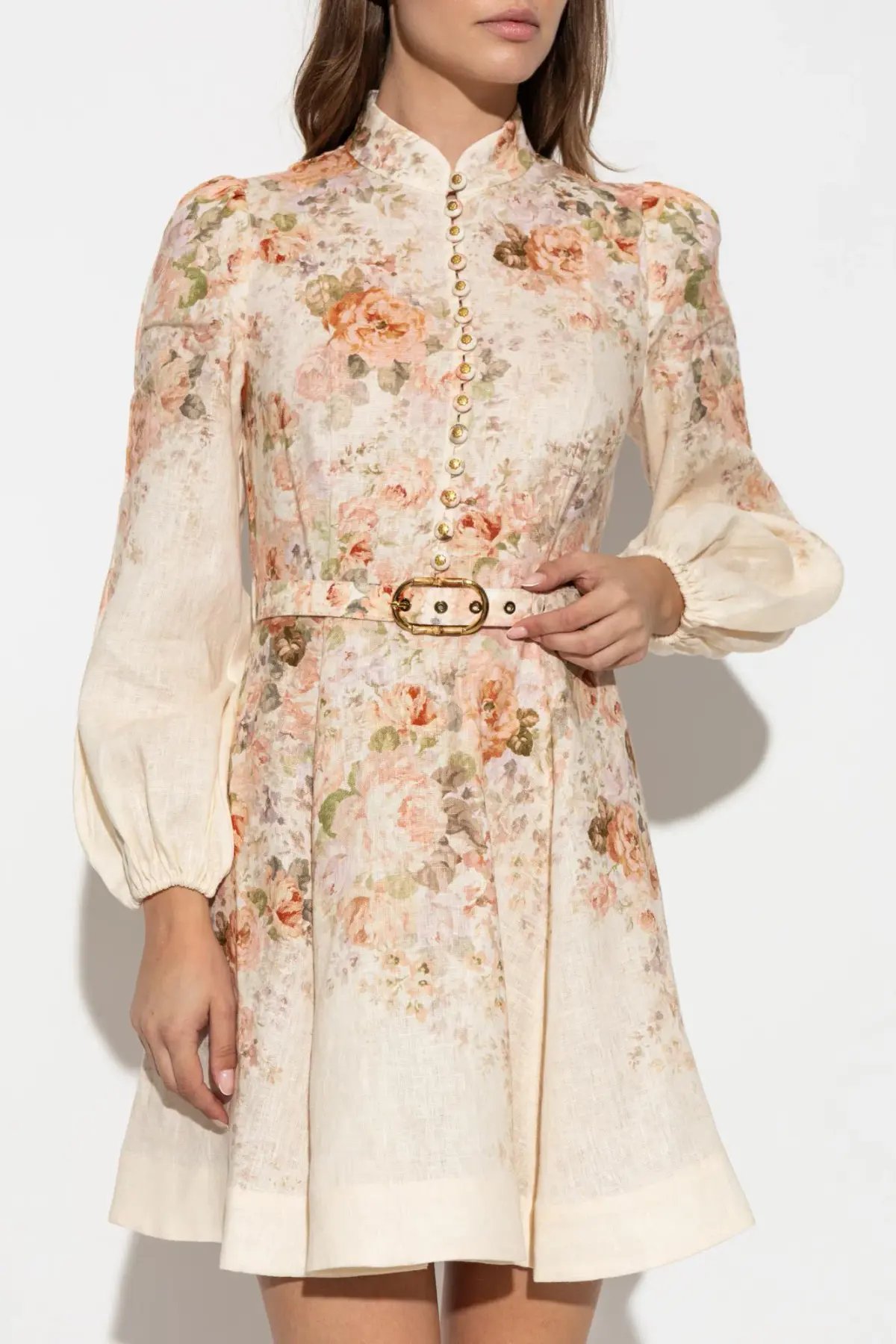 Zimmermann The Illustration Buttoned Mini Dress in Cream Rococo Floral Size 3 / AU 14 photo 3