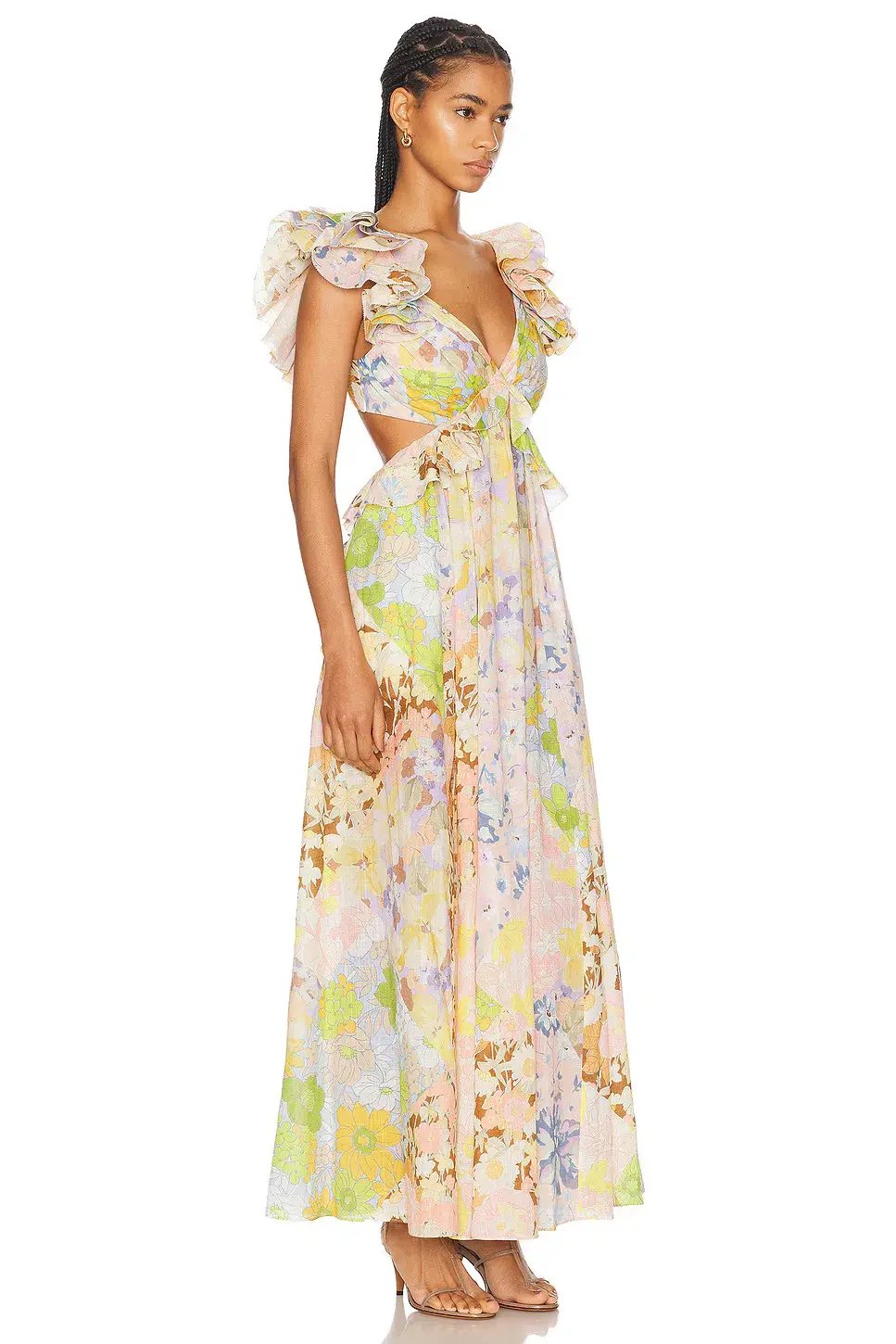 Zimmermann Pop Ruffle Sleeve Midi Dress Patch Floral Size 2/ AU 12 photo 2