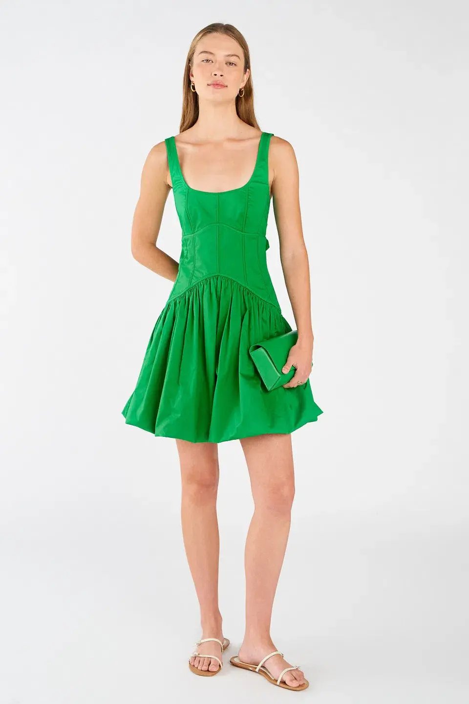 Oroton Short Tie Back Bow Dress Jewel Green Size 8 photo 5