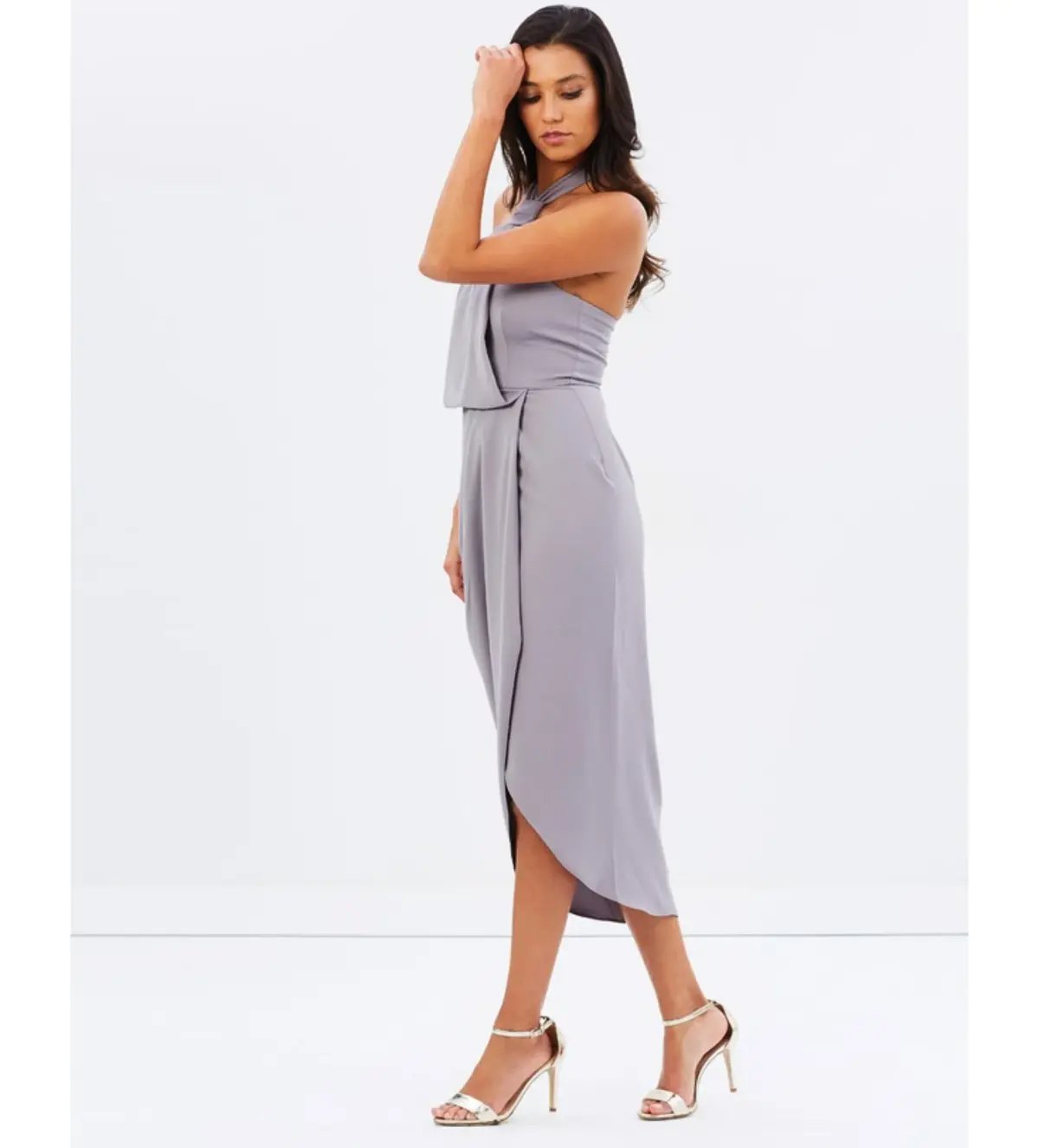 Shona Joy Core Knot Draped Dress Grey Size AU 16 photo 2