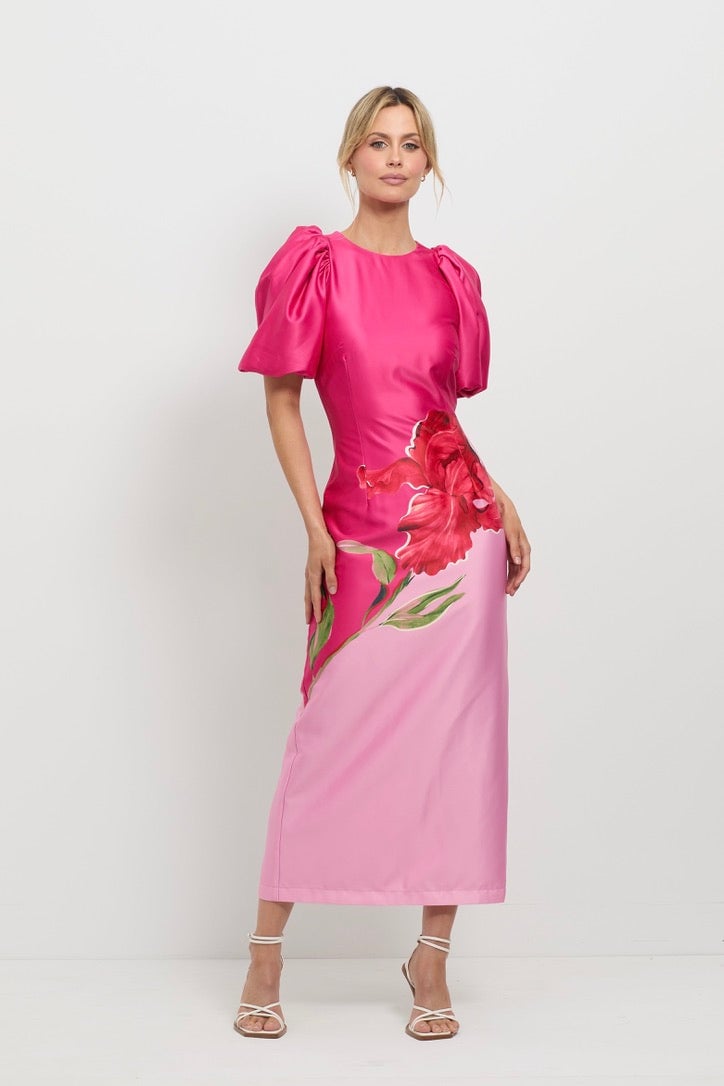 PASDUCHAS POMPON SLEEVE MIDI DRESS - PINK FLORAL photo 3