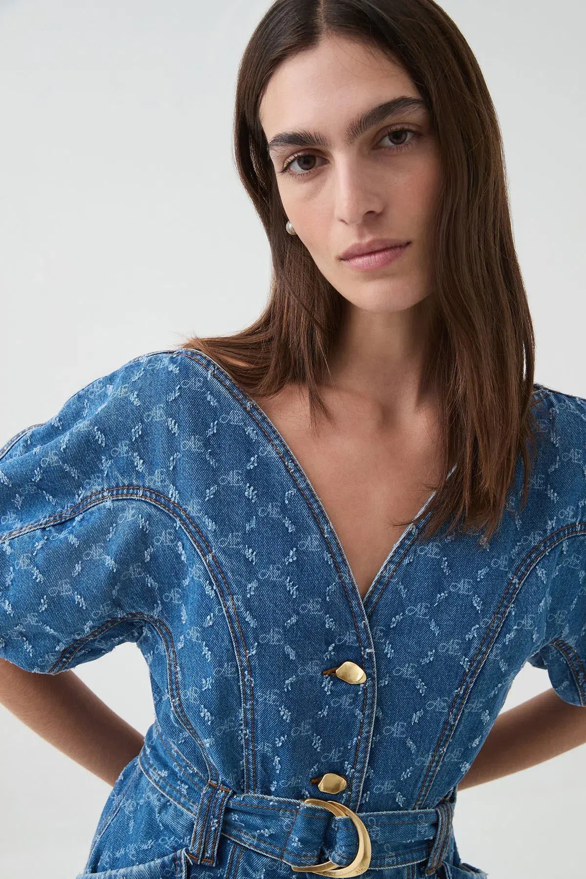 Aje Check Denim Mini Dress Diamond Logo Wash Size AU 14 photo 5