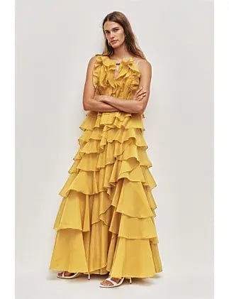 Aje Cleo Gown Chartreuse Size 12 photo 3