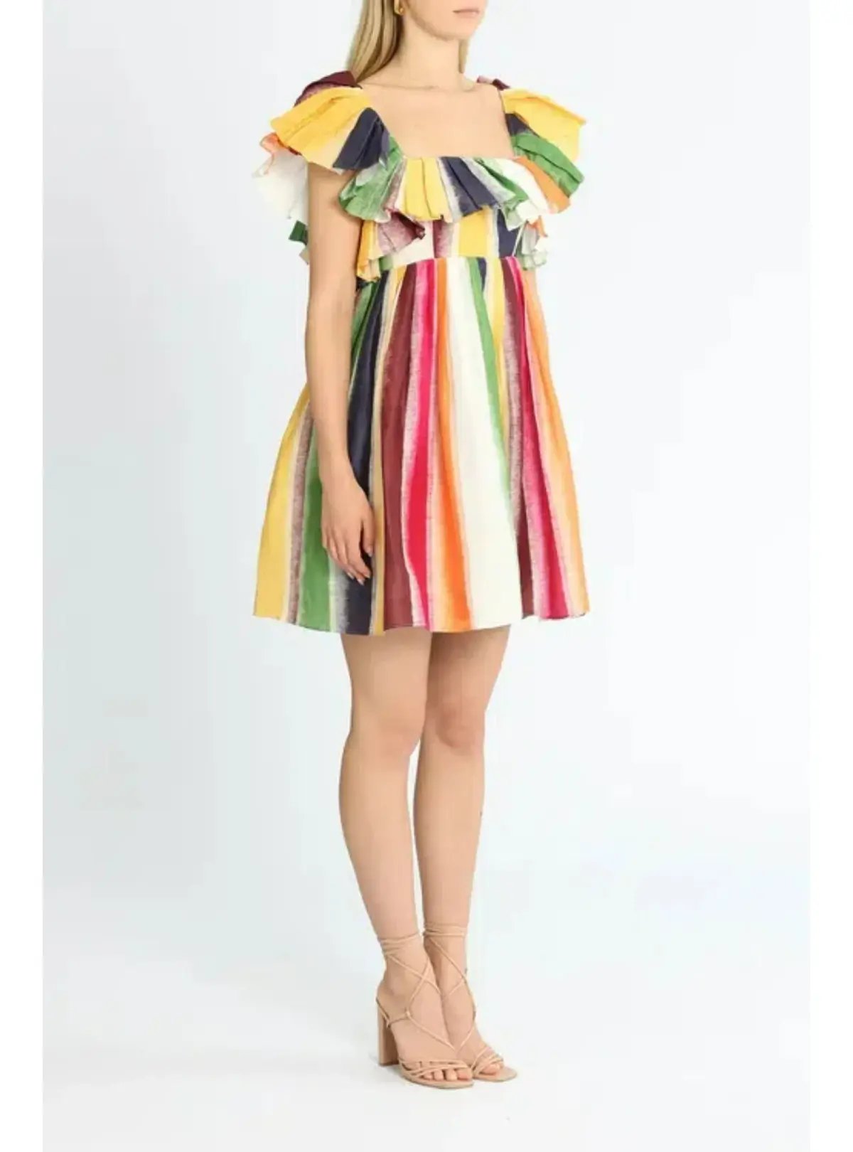 Leo Lin Fortune Stripe Tie Back Dress Multi Print Size AU 12 photo 2