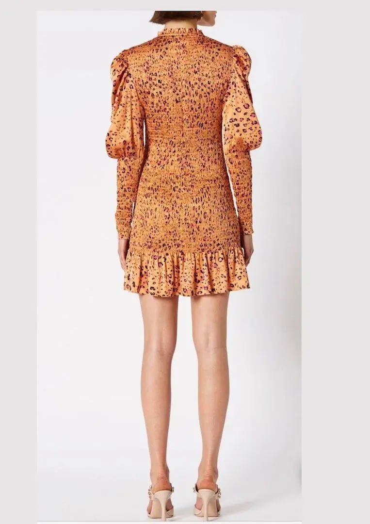 Scanlan Theodore Silk Leopard Shirred Dress Orange Size 8 photo 2