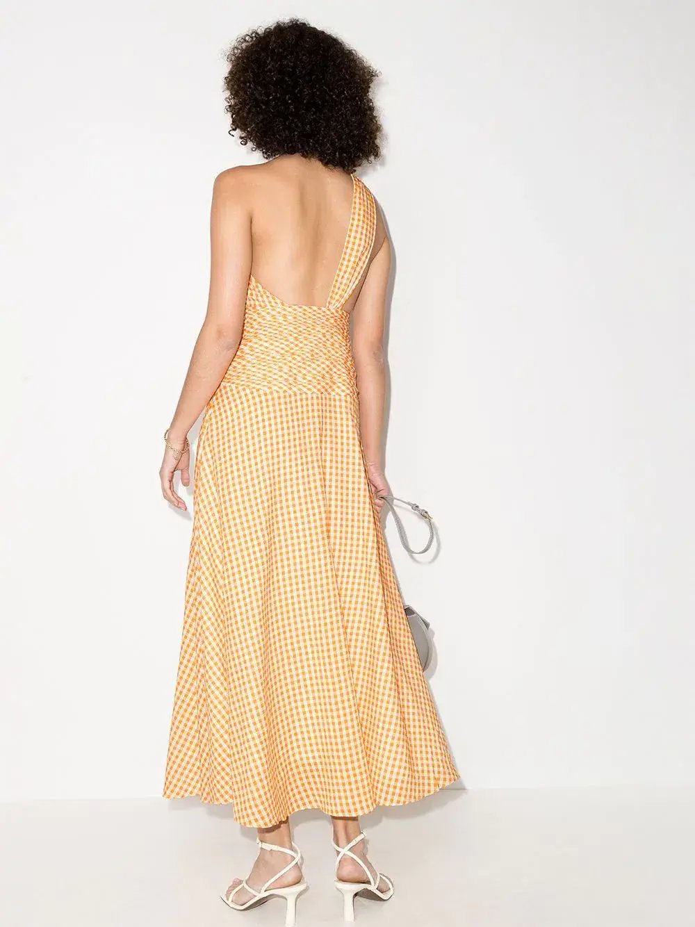 Peony Gingham Cotton-Blend One-Shoulder Midi Dress Yellow Size 10 photo 2