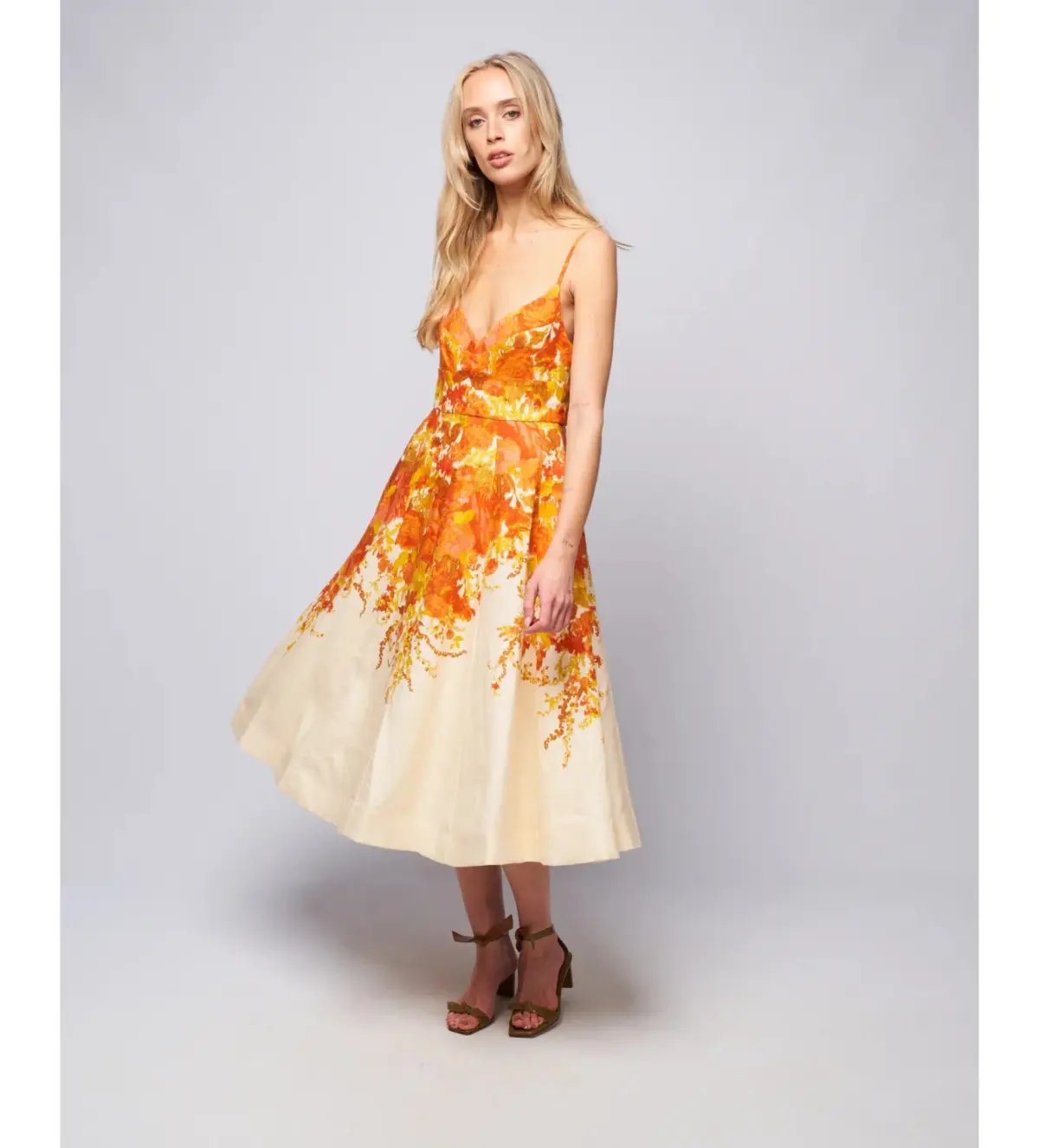 Zimmermann High Tide Picnic Linen Midi Dress Citrus Ikat Size 3 AU 14 photo 2