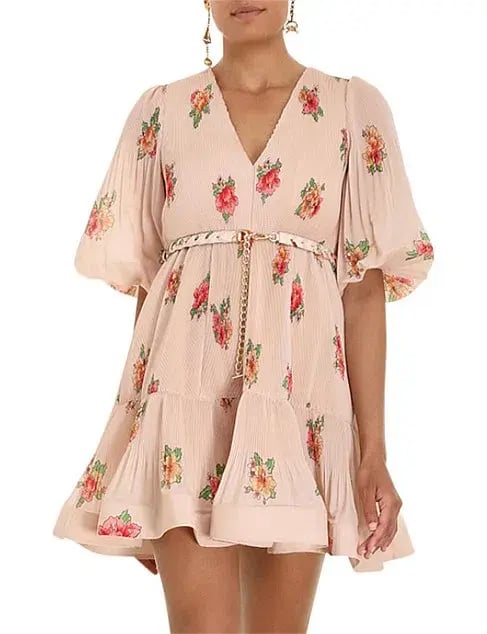 Zimmermann Pleated Mini Dress Blush Floral Size 1 photo 4