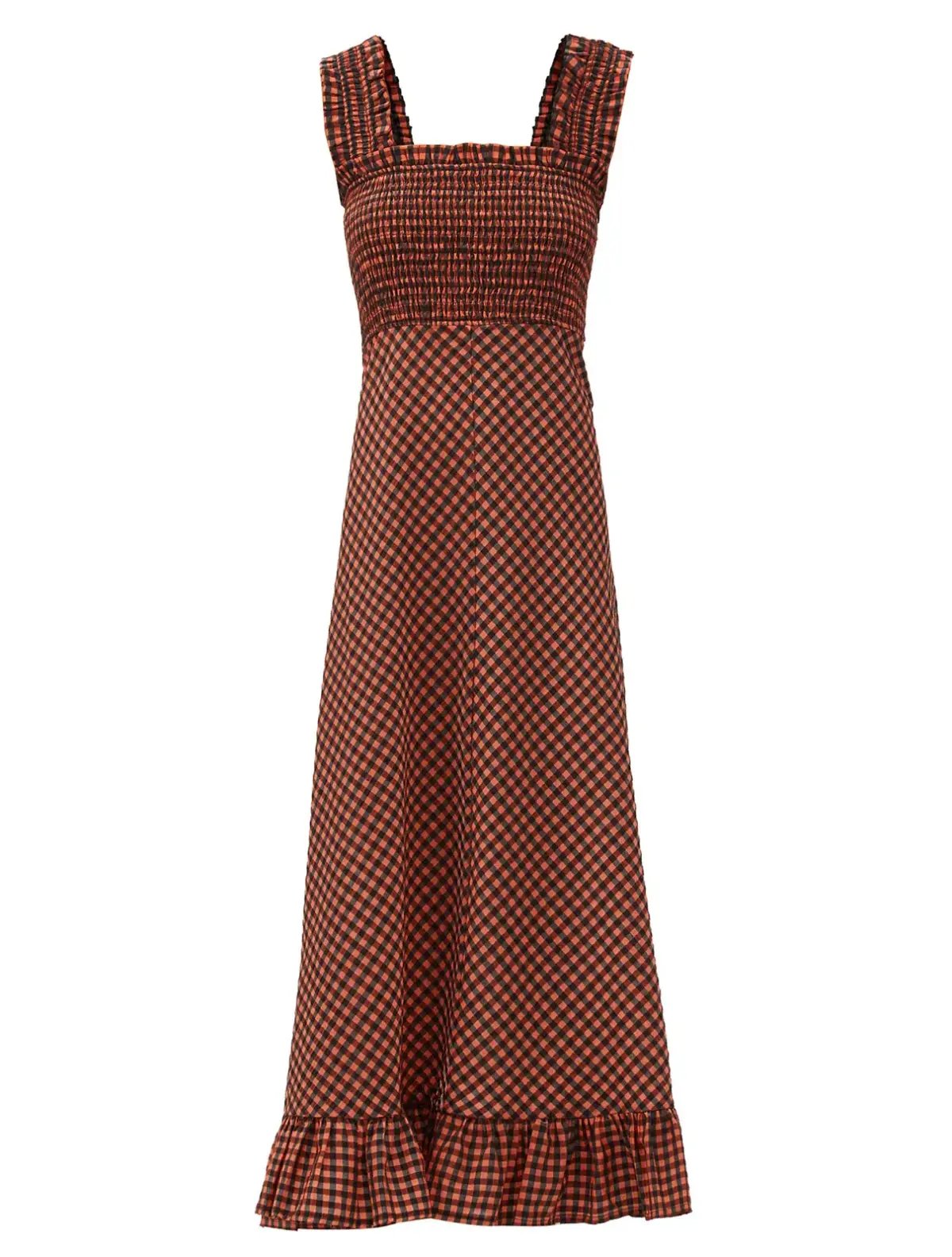 Ganni Seersucker Check Maxi Dress Print Size 6 photo 4