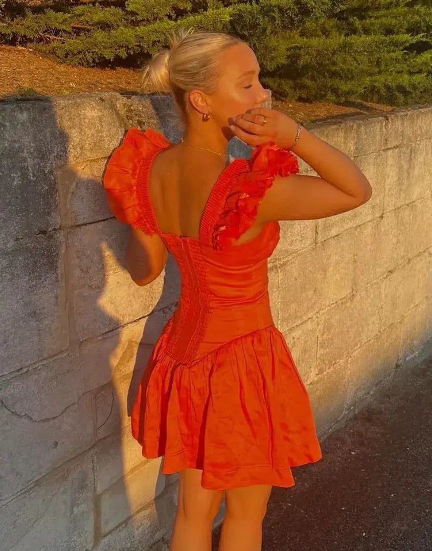 Aje Simone Frill Sleeve Mini Dress Orange Size 8 photo 3