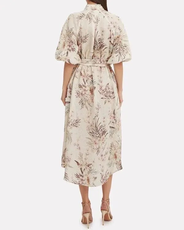 Zimmermann Wayfarer Puff Sleeve Linen Day Tea Shirt Dress Cream Floral Size 2 / AU 12 photo 3
