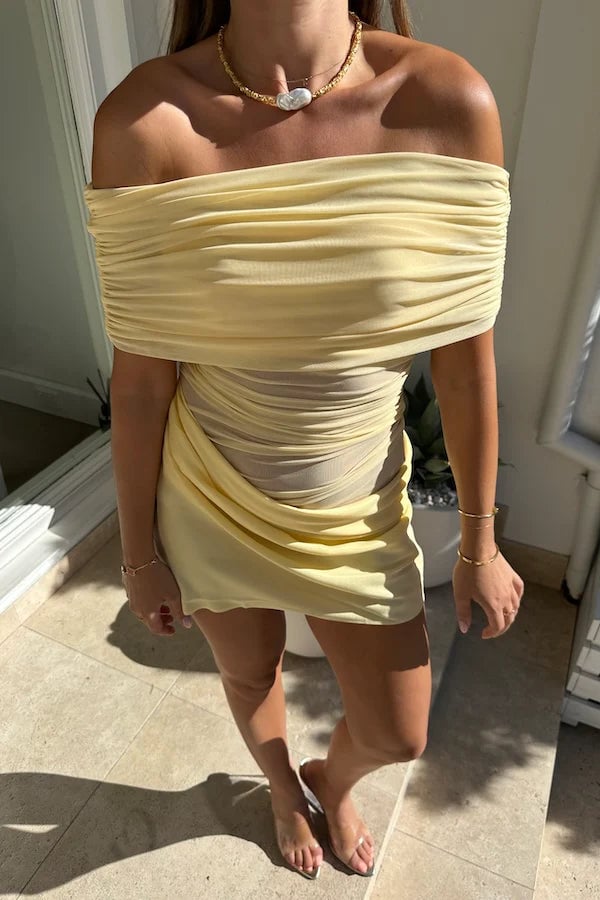 BENNI NICO OFF SHOULDER MINI DRESS - BUTTER photo 3