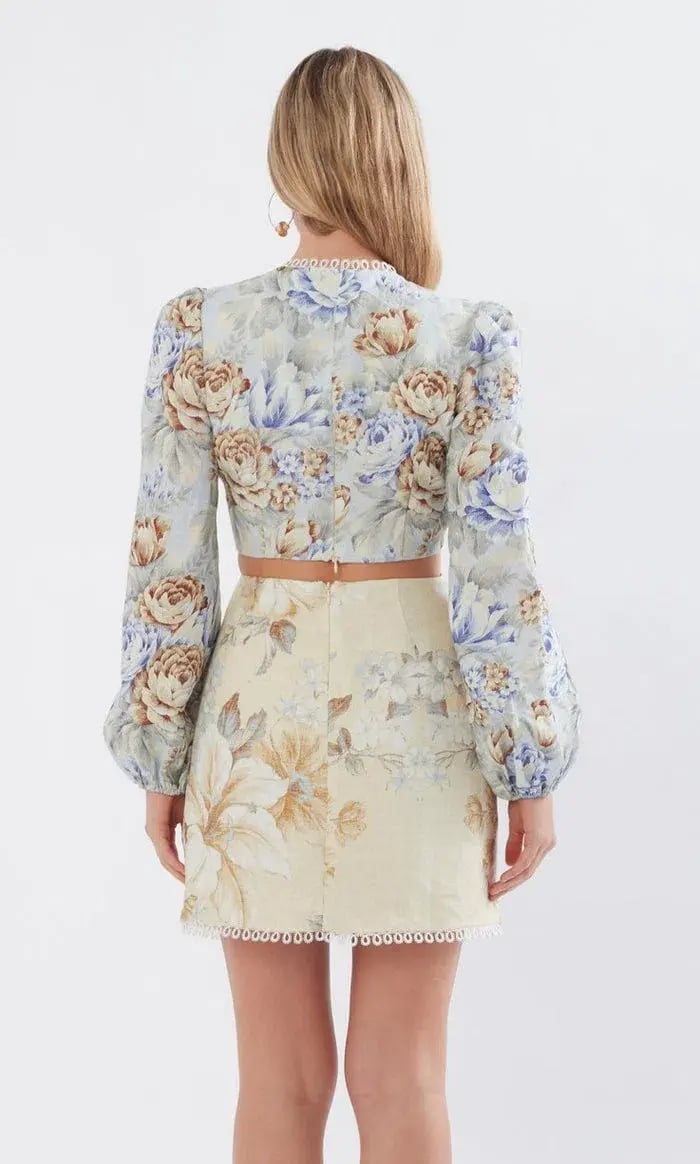 Sonya Moda Botanica Linen Cutout Dress Floral Size 0/Au 6 photo 4