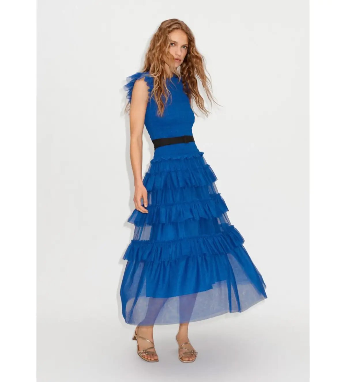 ME+EM Ethereal Tulle Shirred Midi Dress Electric Blue Size AU 8 photo 3