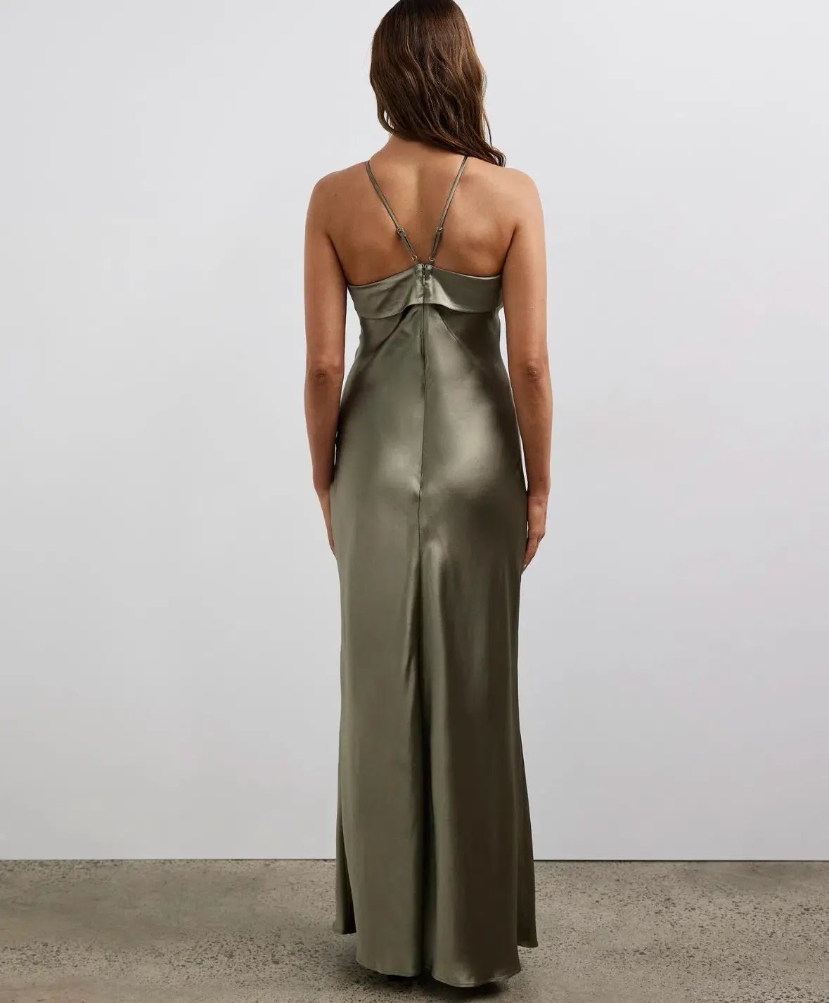 Minima Esenciales Marlo Satin Maxi Dress Olive Green Size 6 photo 3