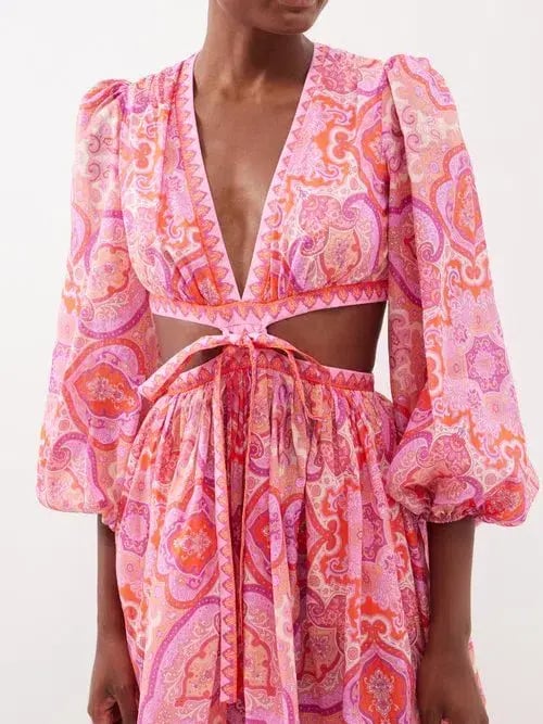 Zimmermann Halcyon Tie Front Mini Dress in Pink Paisley Size 1 / AU 10 photo 5