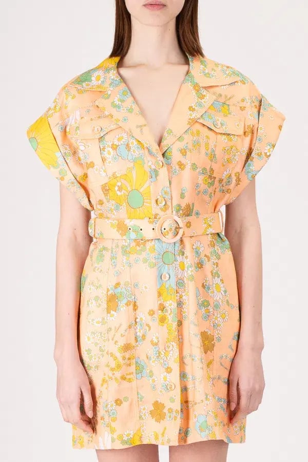Zimmermann Lola Roll Cuff Mini Dress Peach Floral Size 1 / Au 10 photo 2