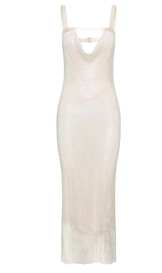 Meshki Mehry Diamante Mesh Cowl Dress Cream Size M-L / Au 10-12 photo 7