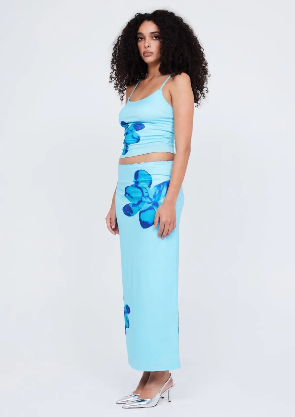 Benni Paradise Cami Top Size 8 & Slip Skirt Size 12 Set Flower Bomb Blue photo 2