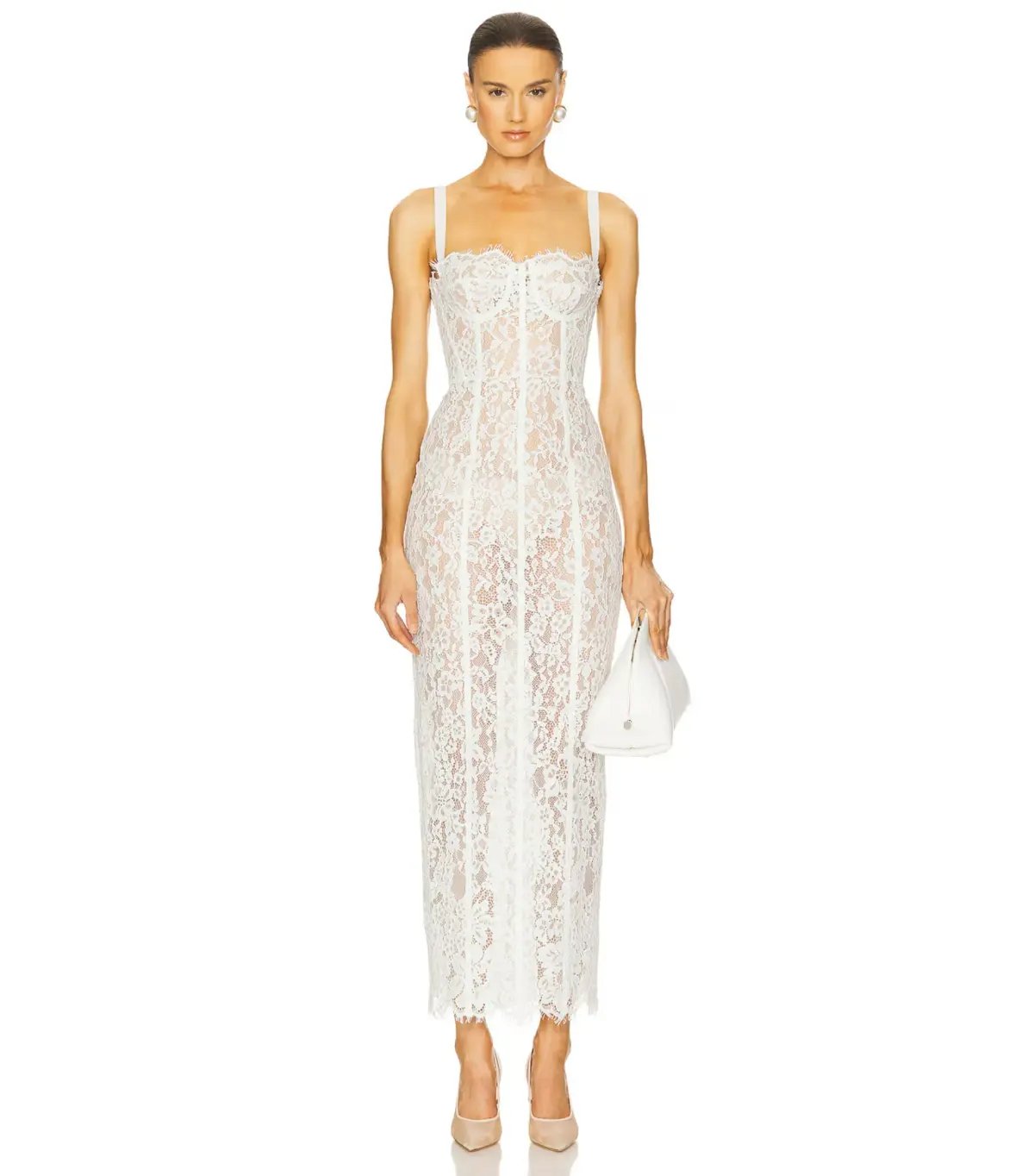 Helsa The Lace Column Midi Dress White Size 8/S photo 2