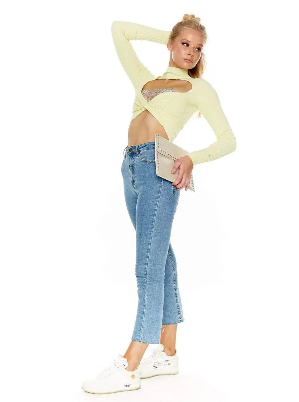 Dion Lee Twist Back Long Sleeve Knit Top Lemon Yellow Size 8 photo 6
