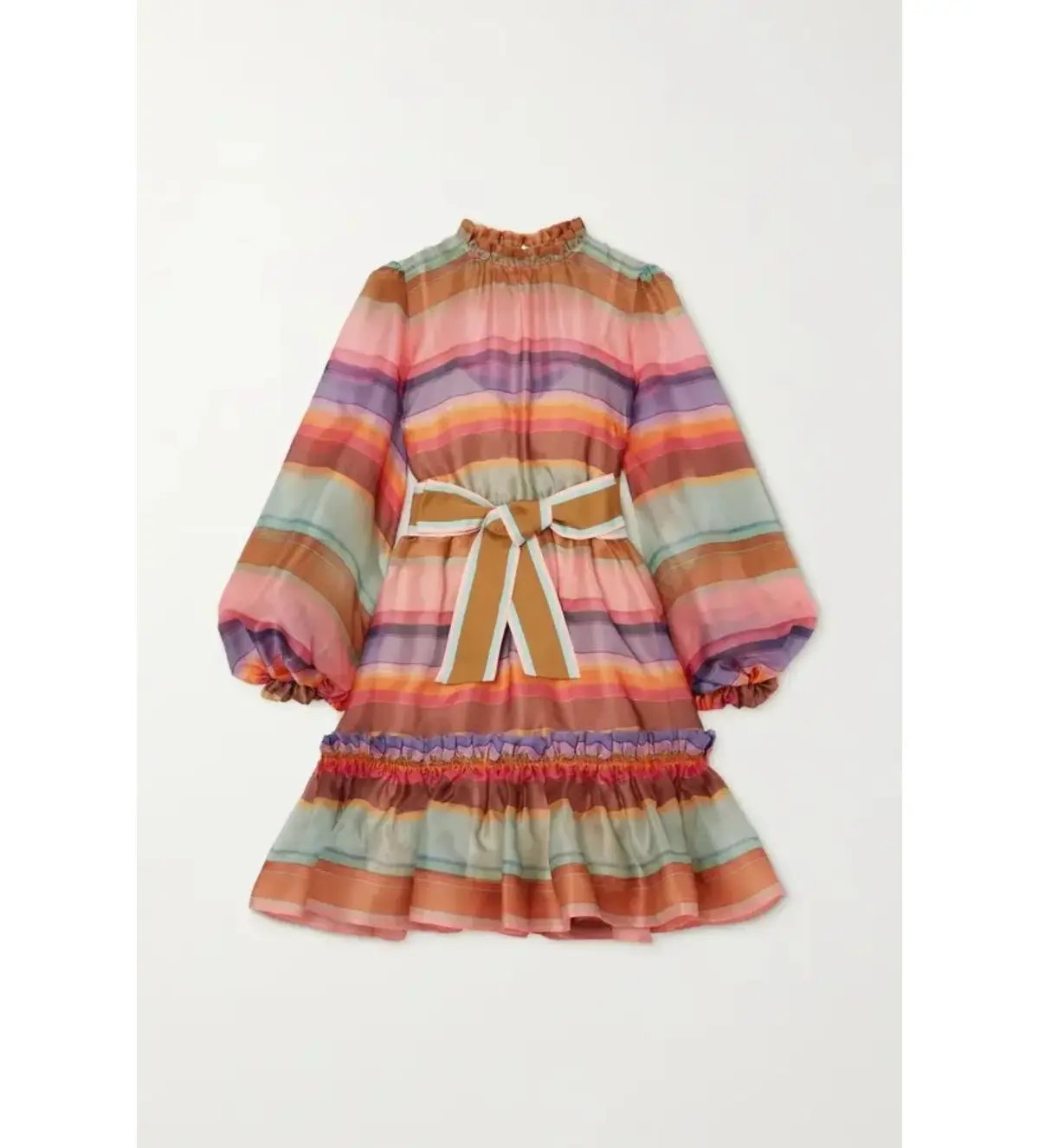 Zimmermann The Lovestruck Belted Striped Silk-Organza Mini Dress Multi Size 0/AU 8 photo 3