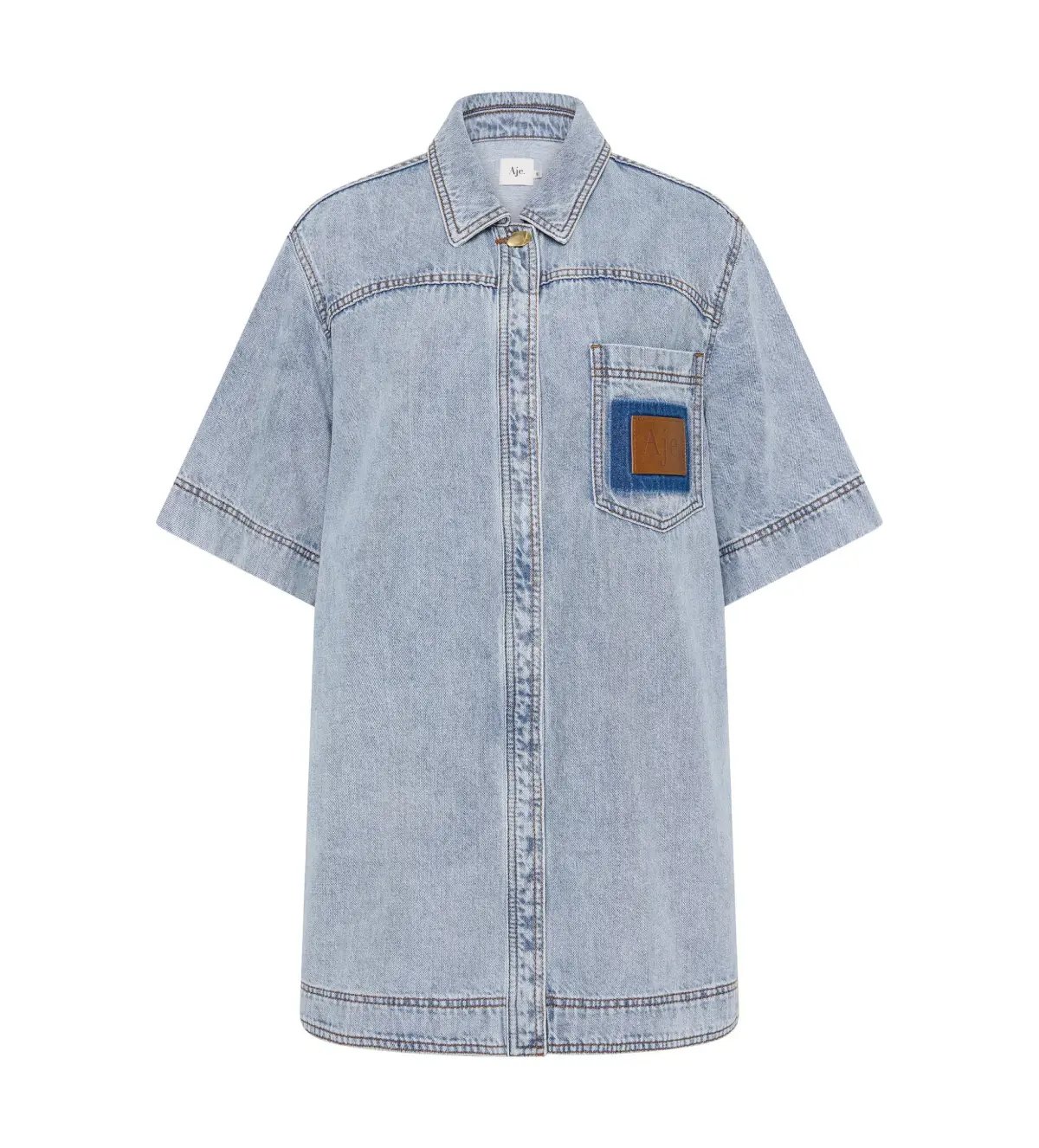 Aje Aura Denim Mini Tunic Dress Sea Spray Wash Size 6 photo 6