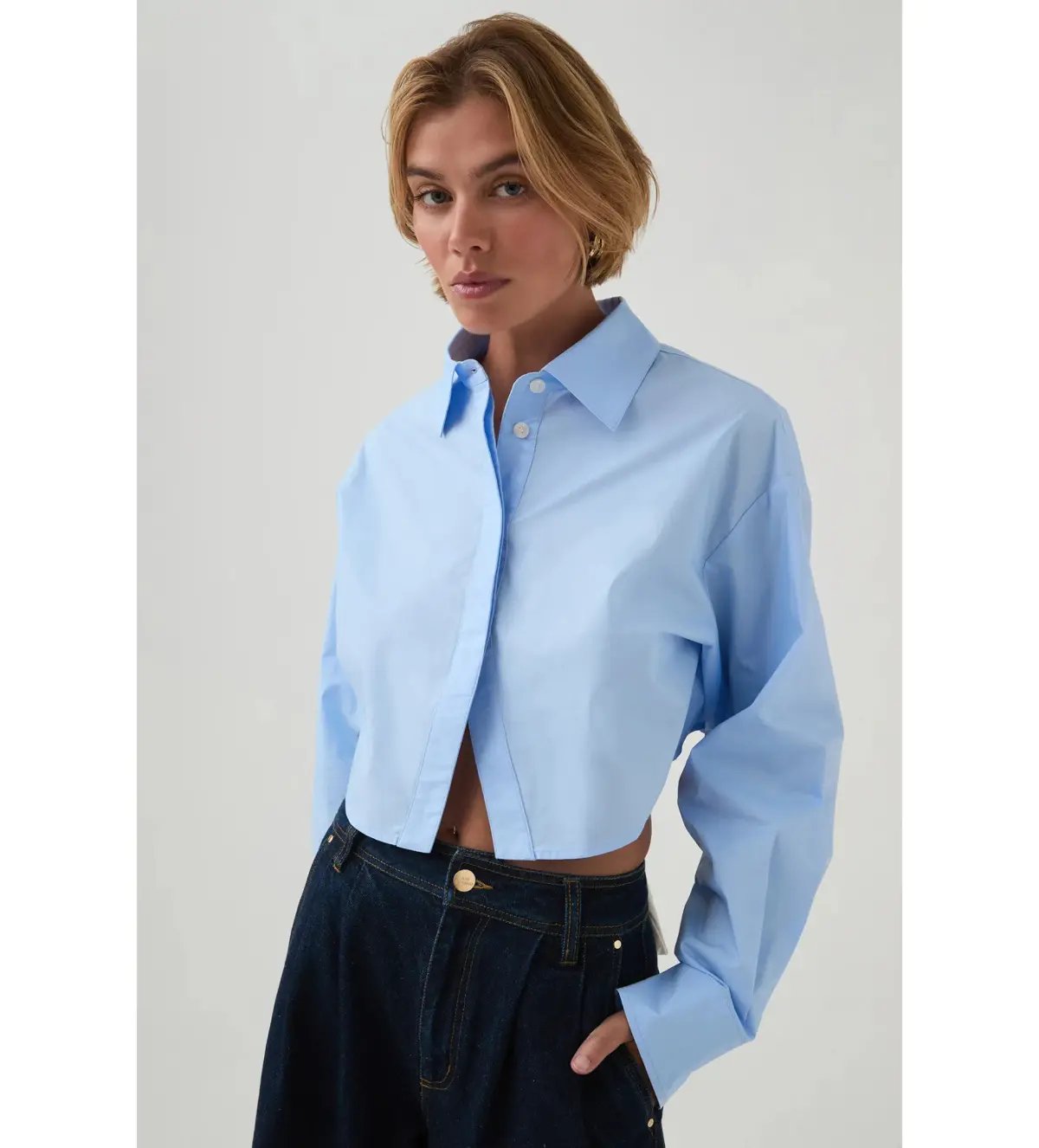 Aje Havana Cropped Shirt Cornflower Blue Size 12 photo 3