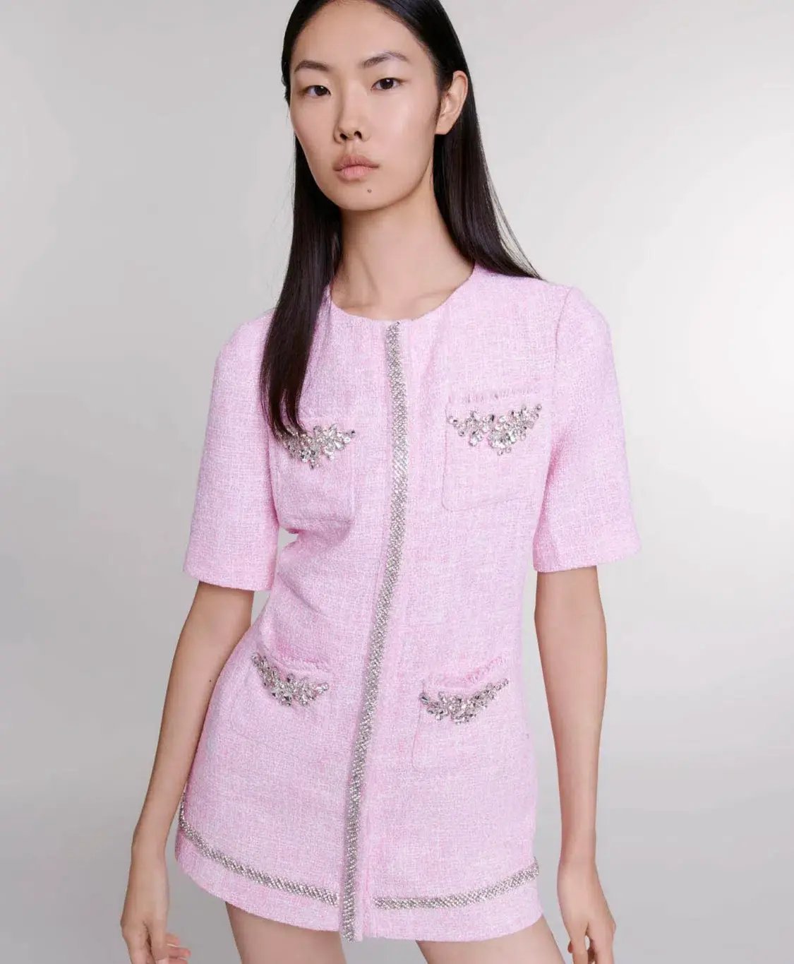 Maje Ipop Tweed Plaid Playsuit Pink With Diamontes Size EU 36 / AU 8 photo 2