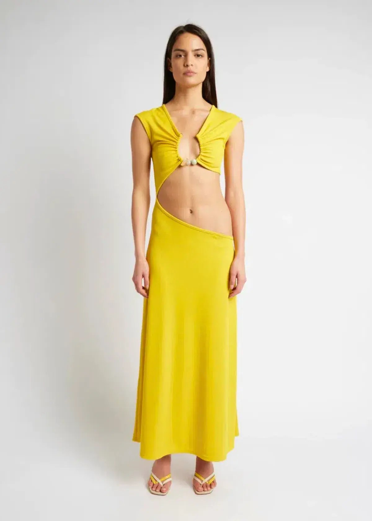 Christopher Esber Quartz Disconnect Torso Cap Sleeve Dress Yellow Size 10 photo 3